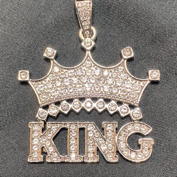 CZ Encrusted King Crown Pendant - Picture 1 of 3
